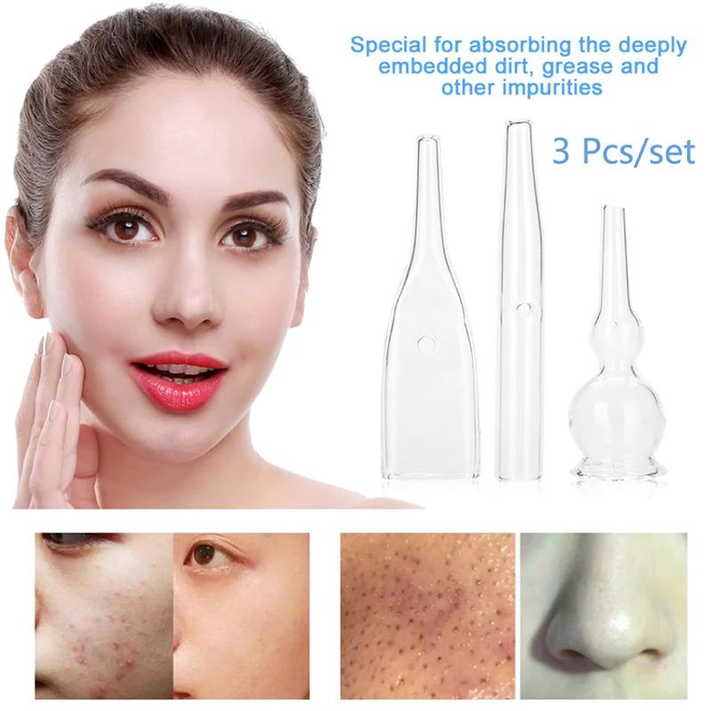 

3pcs/set Blackhead Removal Glass Pipes Face Pore Cleanser Beauty Machine Vacuum Suction Facial Care Accessories Skin Care Tool