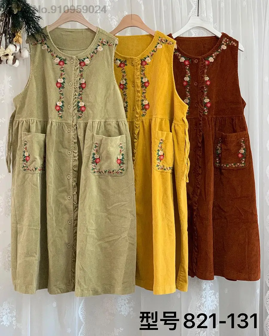 

Женский вельветовый сарафан с вышивкой, свободное зимнее платье без рукавов, весна-осень