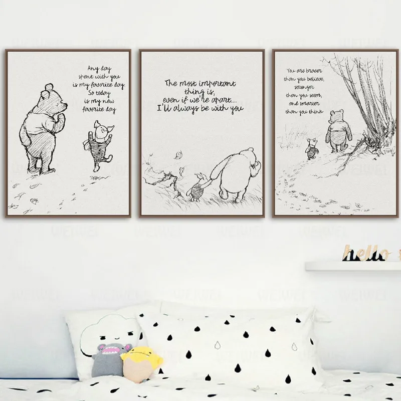 

Winnie The Pooh Quotes Canvas Posters And Prints Classic Cartoon Movie Art Painting Black White Picture Kids Room Wall Art Decor