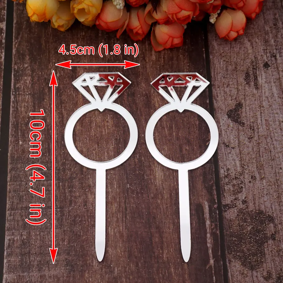 

20pcs/Lot Personalized Cup Cake Decor Acrylic Mirror Bridal Shower Decoration on Cake Topper Wedding Party Favors Guest Gift