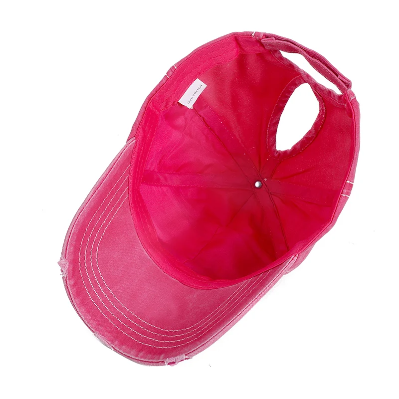 

New Fashion Women Summer Ponytail Cap Sequins 5-Point Star Washed Cotton Hole Design Baseball Cap Female Streetwear Hats
