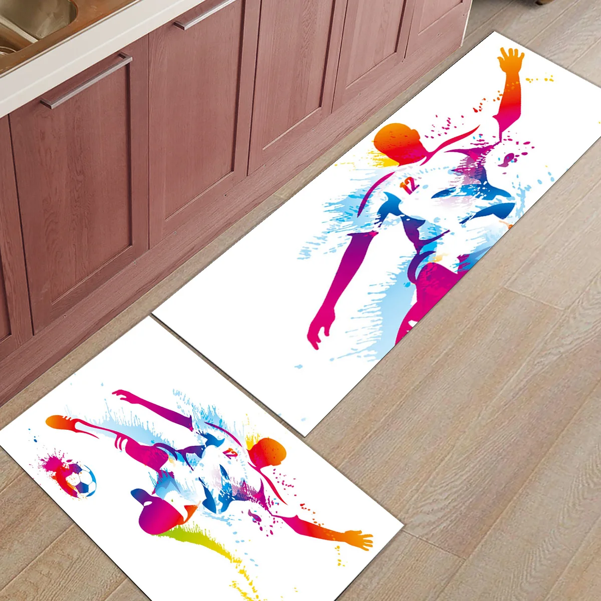 Красный фиолетовый спортивный большой кухонный коврик с изображением