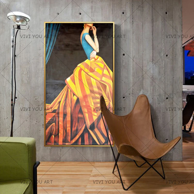 

European Beautiful Slim Girl Pure Hand-painted Impression of Blond Noble Women Oil Painting for Home Decorations Knife Wall Art