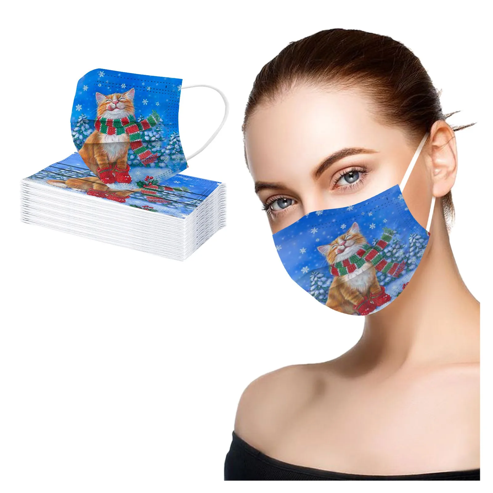 

30PCS Adult Women Mask Cats Animal Digital Printing Face Mask Three Layer Protective Masque Breathable Mouth Cover Mascarilla