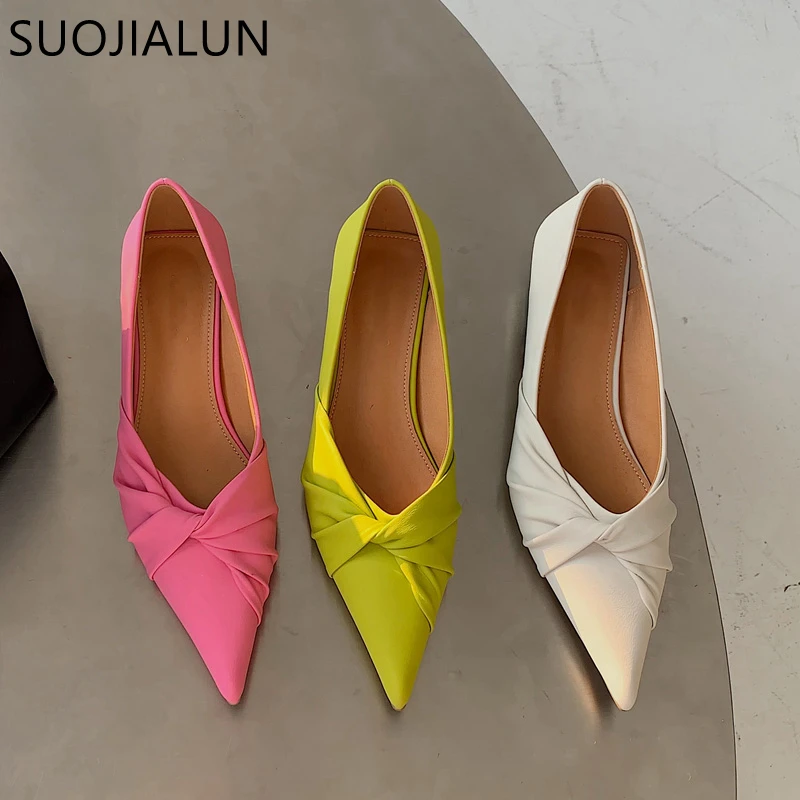 

SUOJIALUN 2022 Spring Women Slingback Shoes Fashion Brand Bow-knot Ladies Dress Party Shoes Shallow Pointed Toe Office Shoes