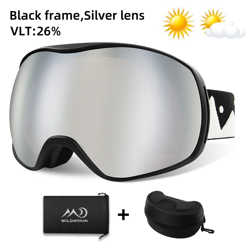 Silver with case WILDMTAIN очки горнолыжные, зимние противотуманные очки, двухслойные лыжные очки, УФ-защита, для спорта на открытом воздухе, молодежные мужские и женские лыжные очки - Цвет: Silver with case