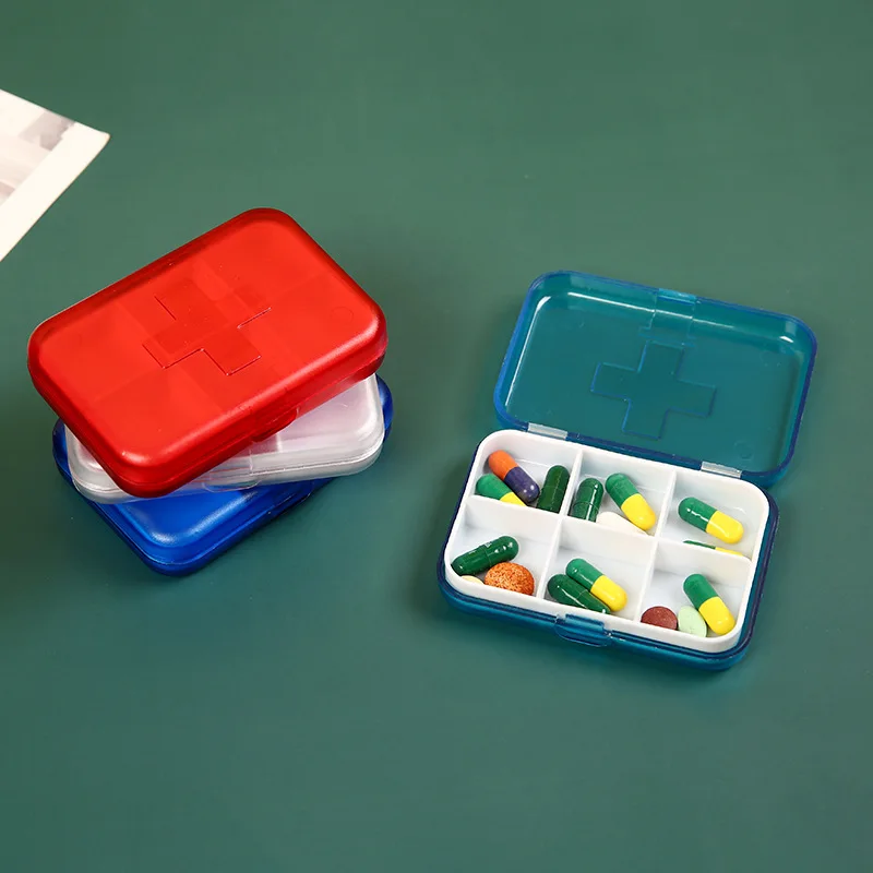 

6 Grids Pill Box Mini Medicine Storage Box With Cover Plastic Sealed Travel Portable Pill Box For Home Medicine Organizer Tools