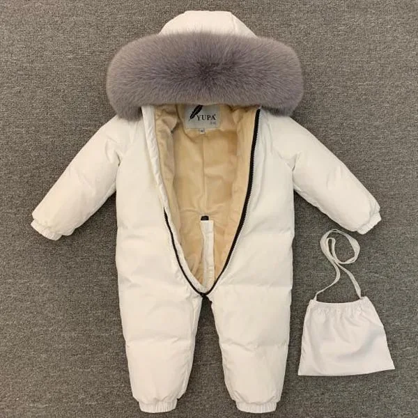 Детский пуховой комбинезон детский бесшовный плотный с воротником из