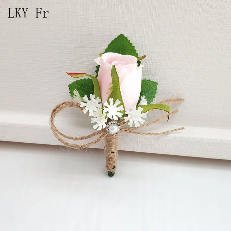Soft Pink Искусственная Роза булавка для бутоньерки шёлковый цветочный букетик жениха бутоньерка пуговица Свадебный планировщик Свадебный корсаж цветок - Цвет: Soft Pink