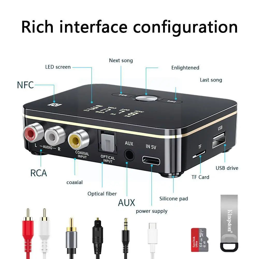 

Nfc Bluetooth приемник передатчик 5,0 волоконный коаксиальный 3,5 мм Bluetooth аудио адаптер для ТВ ПК B9n0