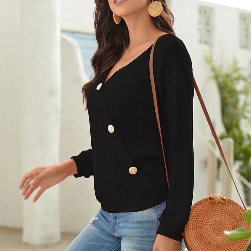 

2021 Fashion Women Blouses Shirts Sexy V Neck Buttons Tunic Tops Office Ladies Work Chic Blusas Plus Size Chemiser Mujer