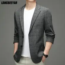 Chaqueta informal de lujo para hombre, Blazer de alta gama, elegante, a la moda, a cuadros, para fiesta, 2021 (1)