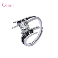 vintage 925 sterling silver shiny black zirconia luxury opening finger rings for women korea style rings fine jewelry