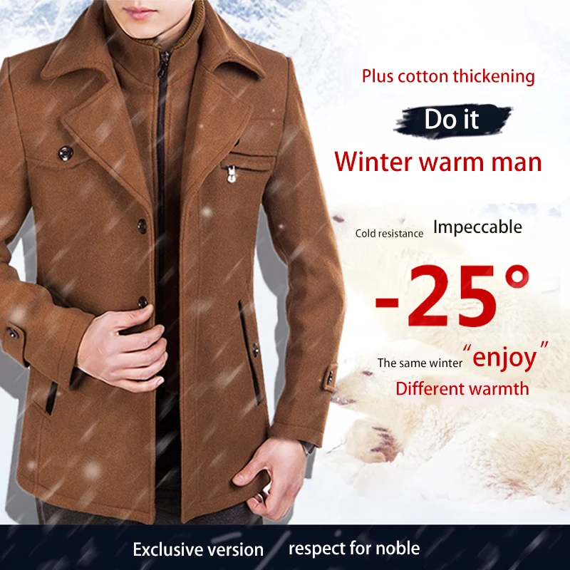 Winter trench coat for men fashion mens jackets version of woolen men's jacket double collarwarm woolen coat PP255100