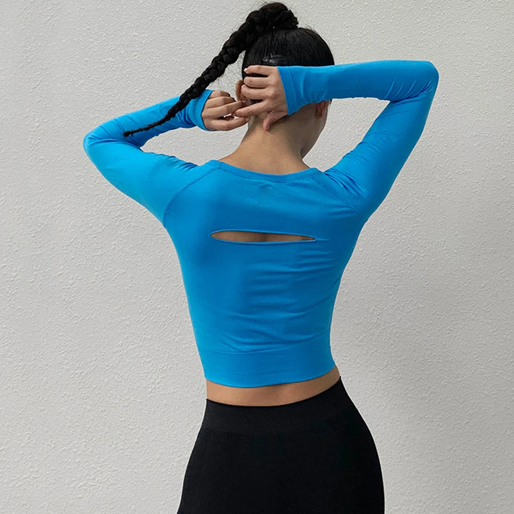 Женский спортивный Топ с длинным рукавом для йоги фитнеса тренировок