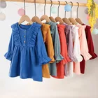 От 0 до 5 лет для детей ясельного возраста, для маленьких девочек; Сезон весна-осень; Платье с длинными рукавами и оборками для девочек из хлопка и льна Вечерние Повседневные платья для девушек