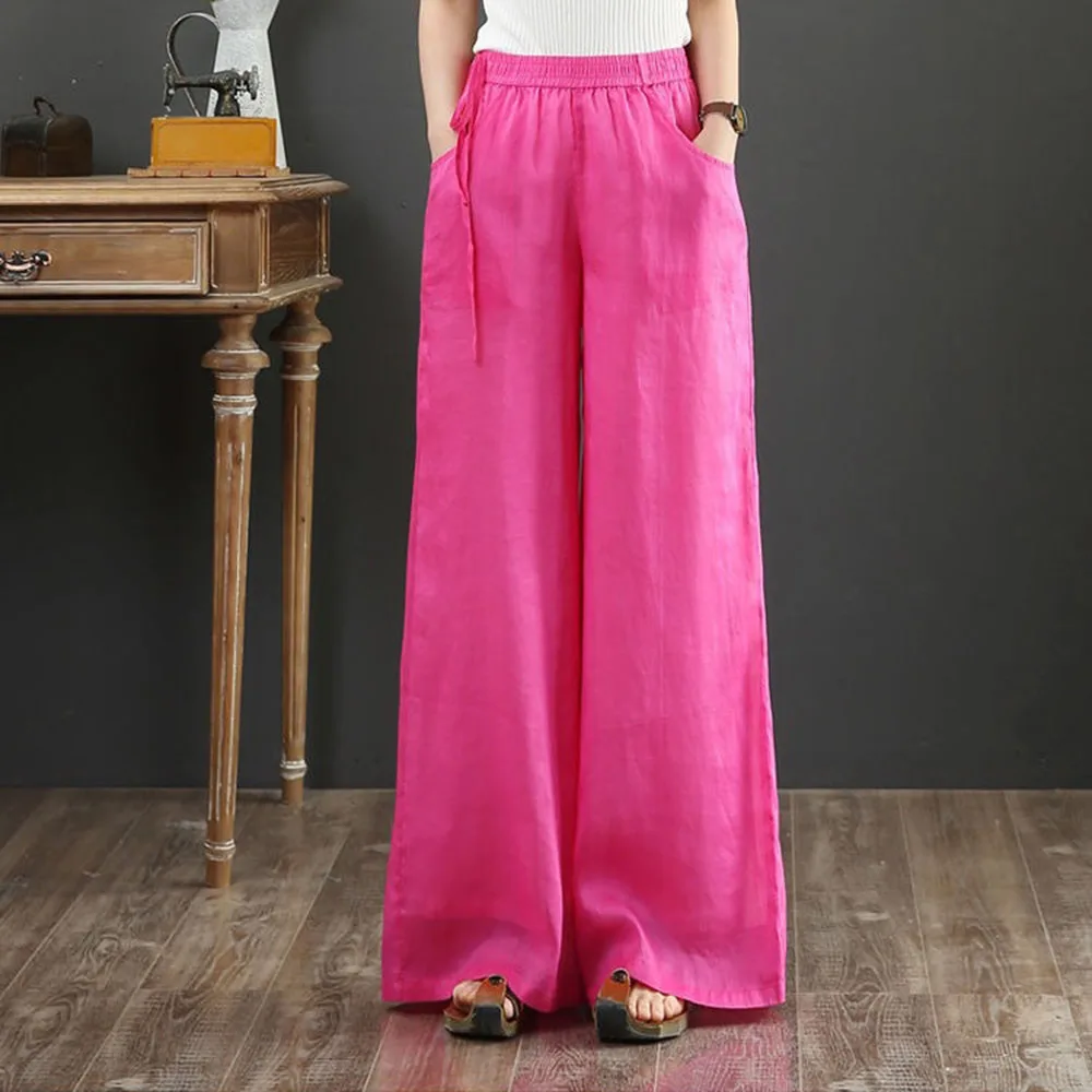 

Casual Pants 2021 New Style Plain Loose Ladies Fashion Mid Waist Trousers Wide Leg Retro Art Large Elastic More Color Pants