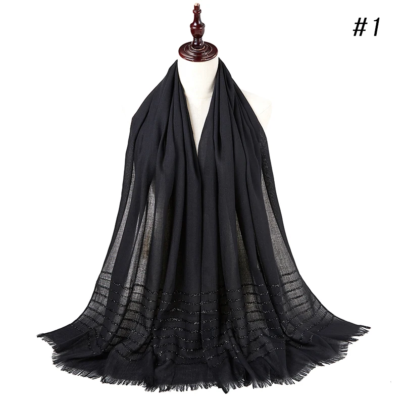 Plain Shimmer maxi cotton scarf hijab solid Fringed shawls glitter muslim long muslim head wrap turbans scarves/scarf 10PCS/LOT