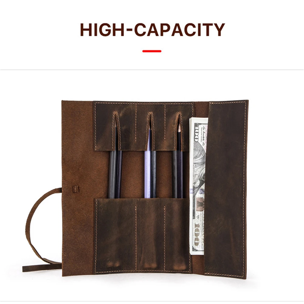 Ролик ручка из натуральной кожи винтажный Чехол-карандаш сумка для хранения