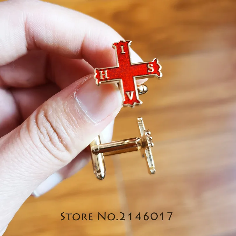 10 пар оптовая продажа запонки в виде масонских запонок красных крестов мягком