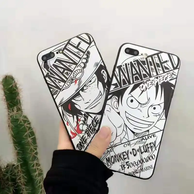 3D Relief Black White ONE PIECE Naruto Sasuke Kakashi Phone Case For iPhone X 8 7 6 6S s Plus XR XS Max Soft Silicone Back Cover |