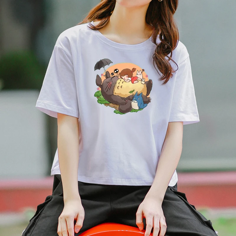 

Summer Women's cotton fashion Loose short sleeve T-shirt Japanese anime Totoro Hayao Miyazaki Kawaii printed couple gothic Tops