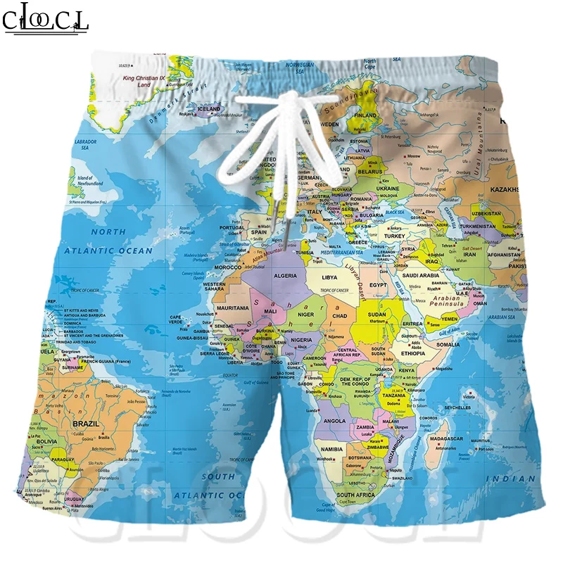 

CLOOCL Popular World Map Men's Drawstring Shorts 3D Print Looney Tunes Collection Elastic Fashion Casual Shorts Drop Shipping