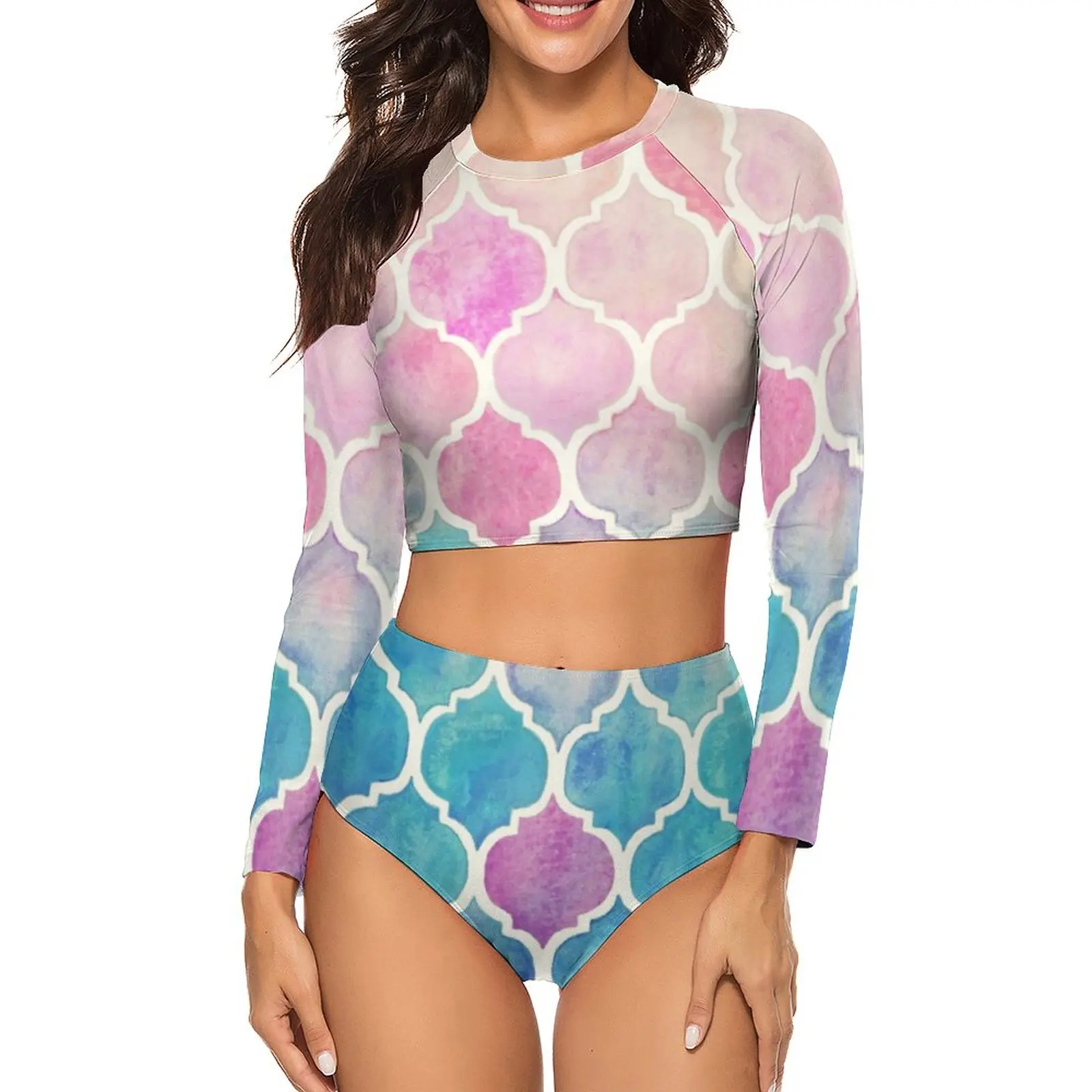 

Богемный купальник-бикини с высокой талией, высококачественный купальник из двух частей, Подростковый полноразмерный пляжный купальный ко...