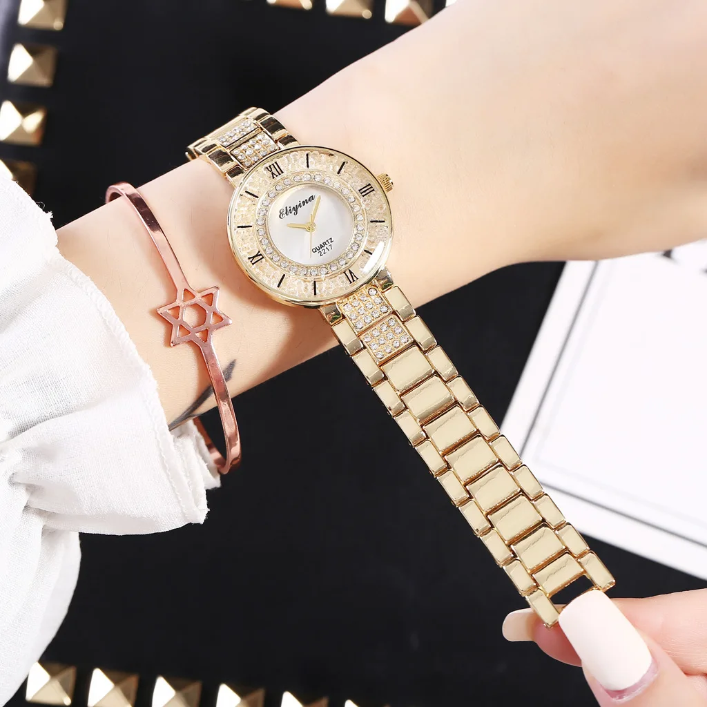 

New Fashion Watch Korean Fashion Quicksand Round Dial Casual Ladies Watch Simple Alloy Steel Band Diamond Ladies Watch