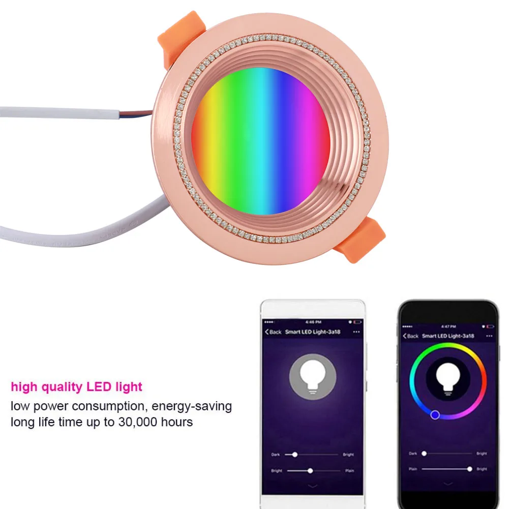 Светодиодный светильник с регулируемой яркостью RGB 7 Вт, круглые утопленные потолочные светильники, светодиодный светильник для спальни, Светодиодный точечный светильник с Amazon Google Home - Комплект: Набор3