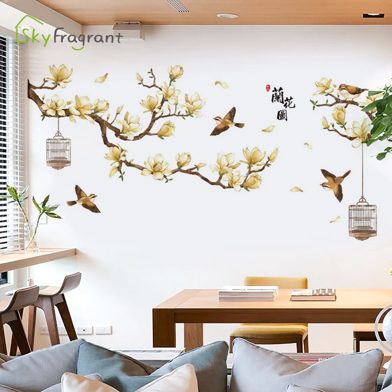 Наклейки на стену в китайском стиле с орхидеями для гостиной детской комнаты