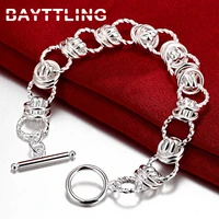 bayttling 8 inch silver color braided 2 circles bangle bracelet for woman fashion charm wedding jewelry gift