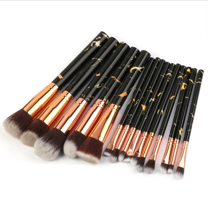 

MAANGE 15Pcs Big Marble Makeup Brushes Set Cosmetic Powder Eye Shadow Foundation Lip Fan Make Up Brush Kit