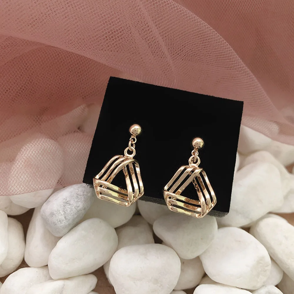 

In 2021 South Korea Retro Metal Triangle Geometry Stud Earrings, Contracted Fashion Personality Of Hollow Out Ms Accessories