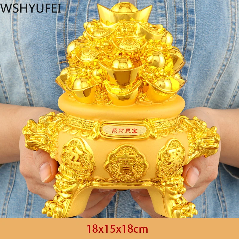 Китайская Золотая миска счастливого сокровищ Fengshui статуя из смолы домашний