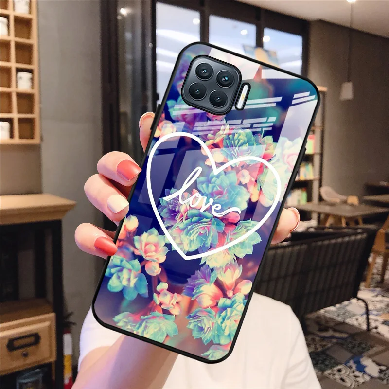 Tempered Glass Case For OPPO A93 2020 Case Hard Phone Cover Reno 4 Lite F17 Pro Ace 2 A15 A15S A35 2021 Protective Coque Bumper