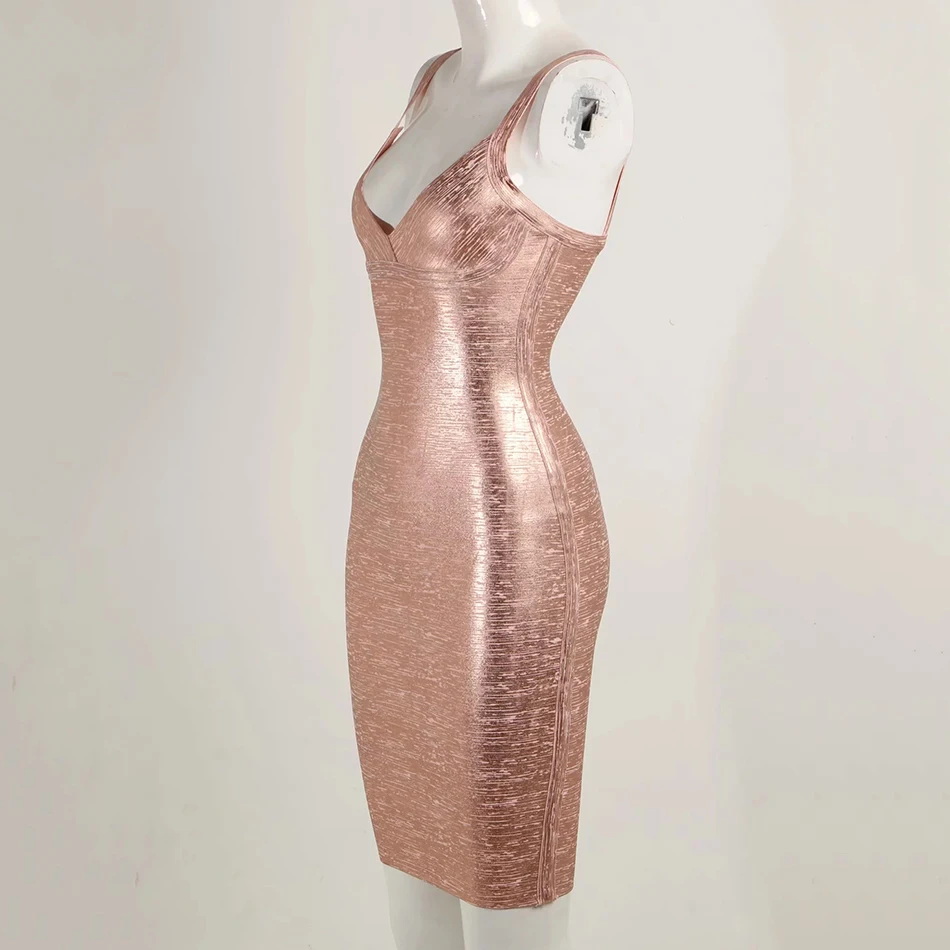 Amily. c новое летнее женское облегающее Бандажное платье Vestidos Золотое розовое золото и серебро с v-образным вырезом тонкое модное женское платье
