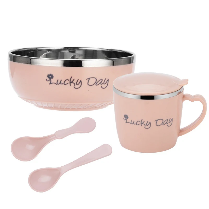 Cuenco de alimentaci&oacute;n para Beb&eacute; y Ni&ntilde;o, vajilla de acero inoxidable para suplemento alimenticio, cuenco de alimentaci&oacute;n s&oacute;lido, taza de agua para beb&eacute;, juego de cuencos de alimentaci&oacute;n-0