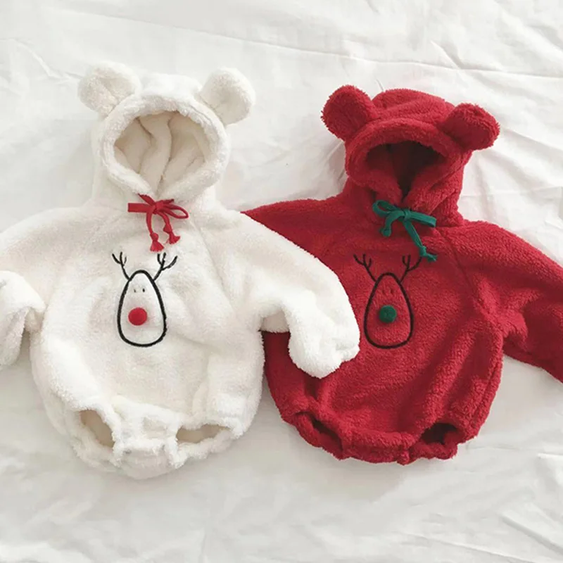 

Baby Boys Girls Cute Ear Hooded Thicken Rompers Fleece Padded Jumpsuits for Toddler Clothes