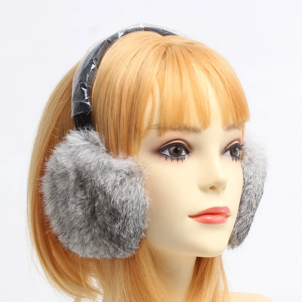 Женские меховые наушники из натурального меха кролика Рекс зимние теплые мягкие