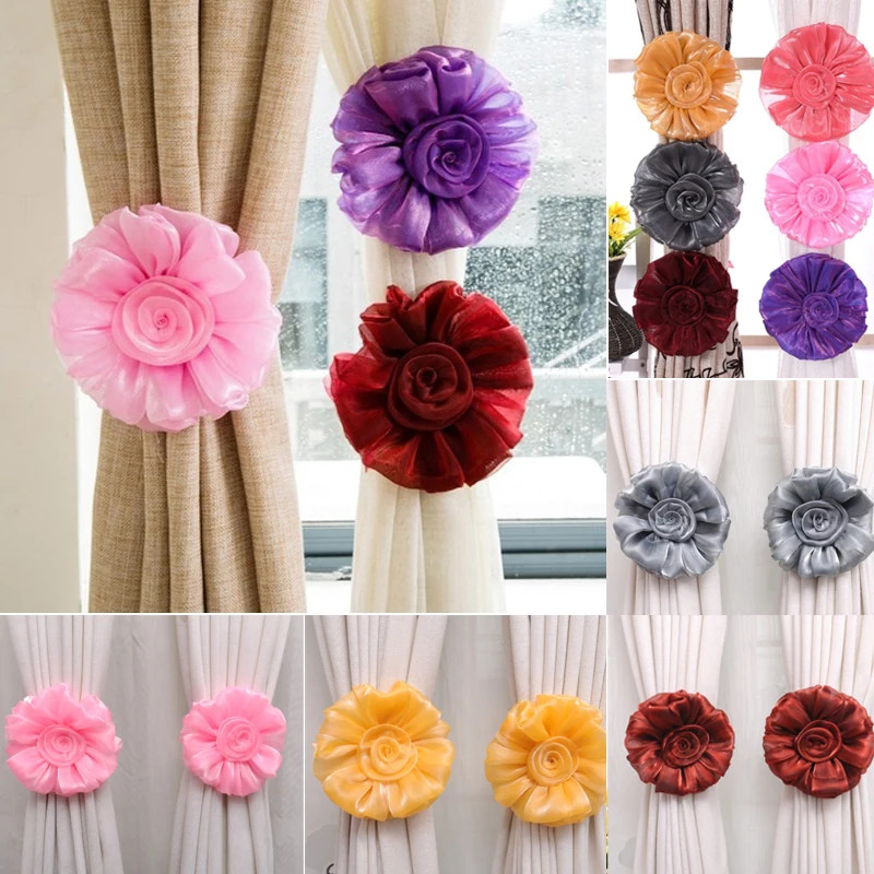 

1 Pair Clip-on Home living Room Bed Room Rose Flower Curtain Tie Backs Tieback Holder Voile Drape Panel Decorative