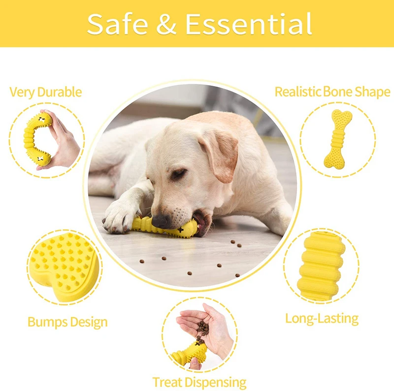 H&ampJOY Dog Chew Toys Rubber Bone Bite Resistant Teeth Cleaning Food Dispenser For Dogs Puppy Training Game Pets Acessories | Дом и сад