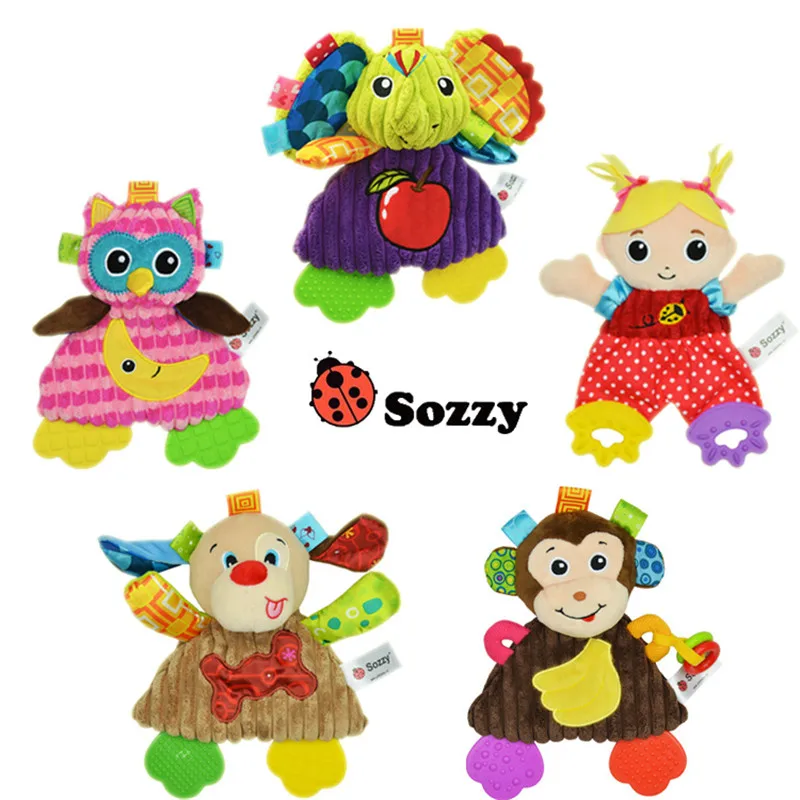

SOZZY 3pcs lMultifunction Baby Rattle Bell Cartoon monkey lion dog owl Animal Infant Baby Crib Stroller Hanging Toy Teether Doll