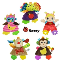 sozzy 3pcs lmultifunction baby rattle bell cartoon monkey lion dog owl animal infant baby crib stroller hanging toy teether doll