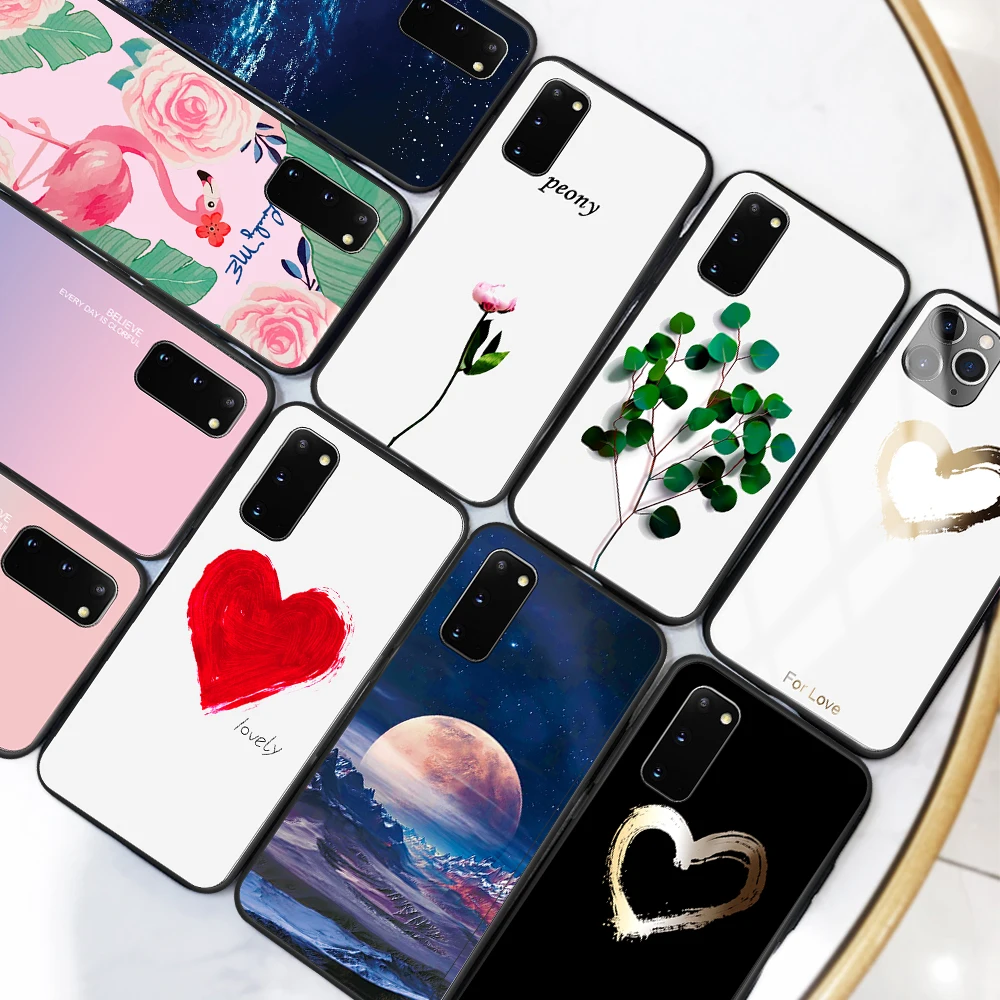 

Painted Tempered Glass Phone Case For Samsung Galaxy Note 9 10 S8 S9 S10 S11 S20 Plus Ultra S10E S11E A50 A70 A51 A71 Back Cover