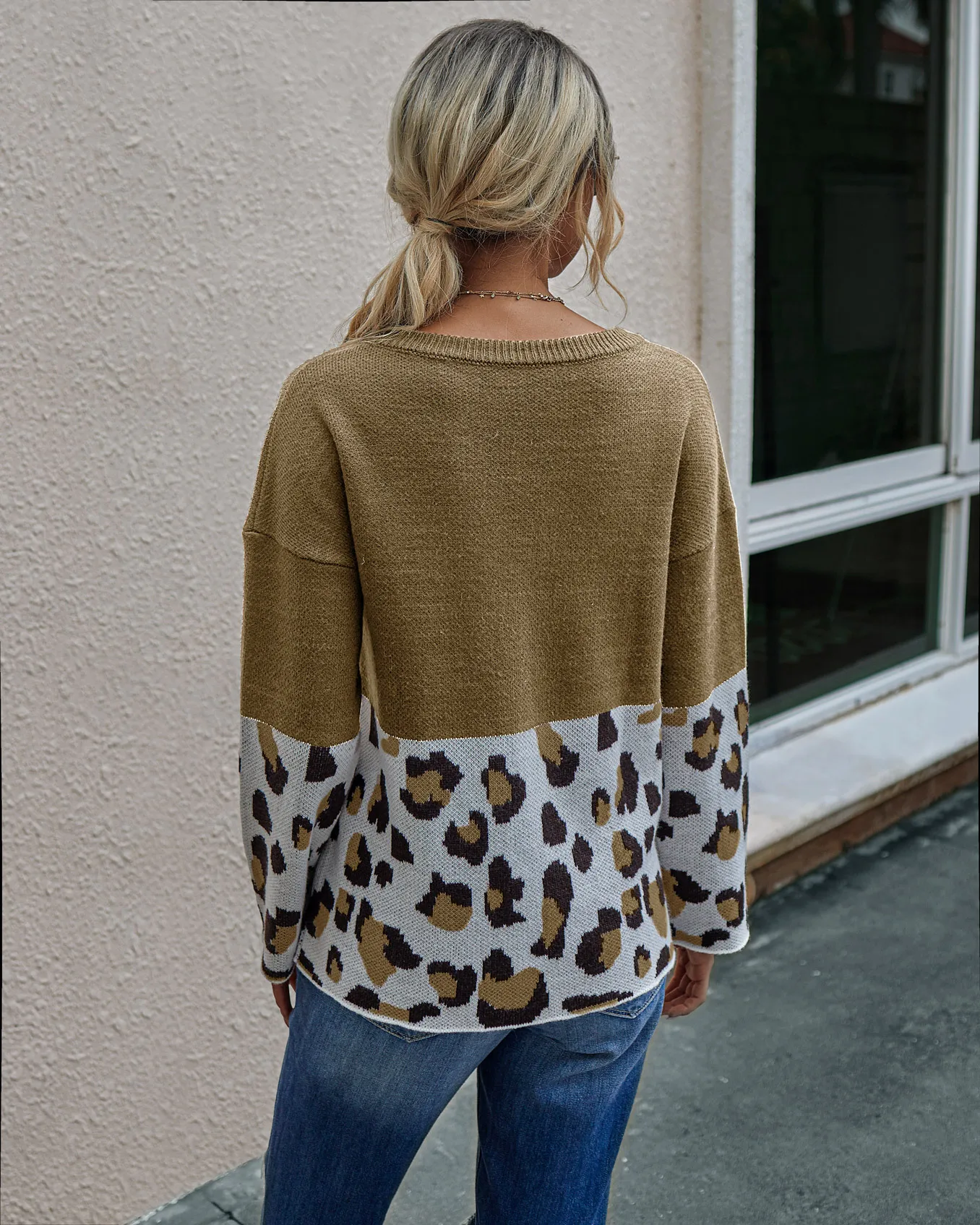 

Leopard Print Streetwear Sweaters for Women Oversize Harajuku Autumn Sweater Flare Sleeve Stitching O Neck Pullover Pull Femme