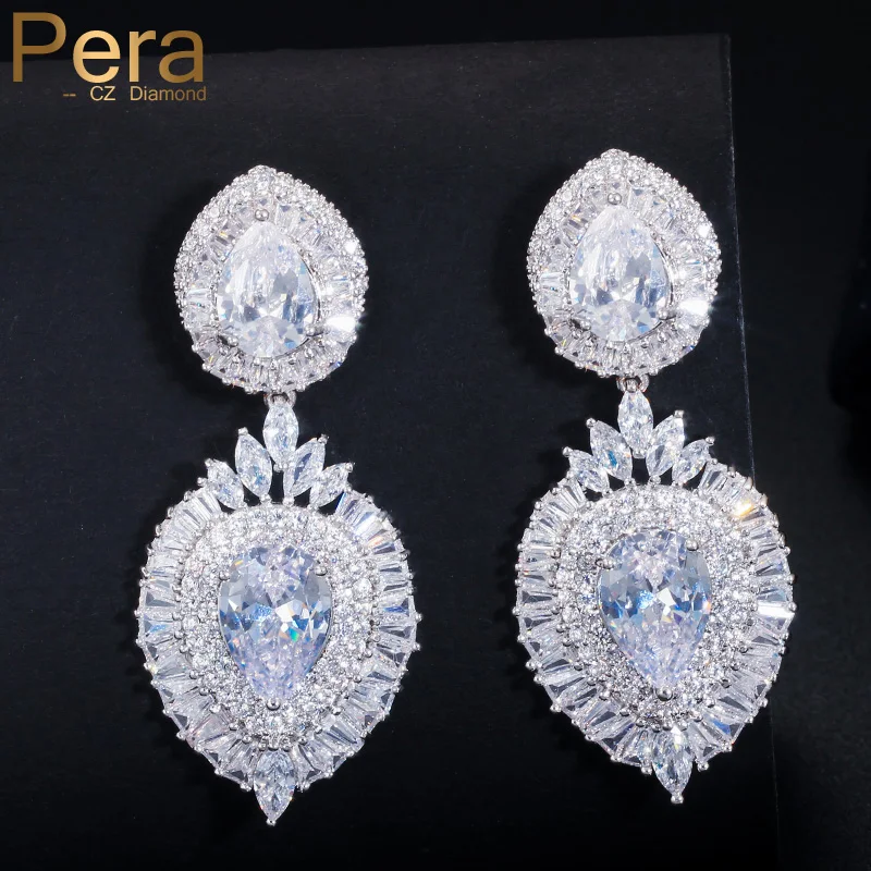 

Pera Luxury Cubic Zirconia Stone Indian Women Big Long Dangling Drop Earrings Wedding Party Costume Jewelry For Brides E142