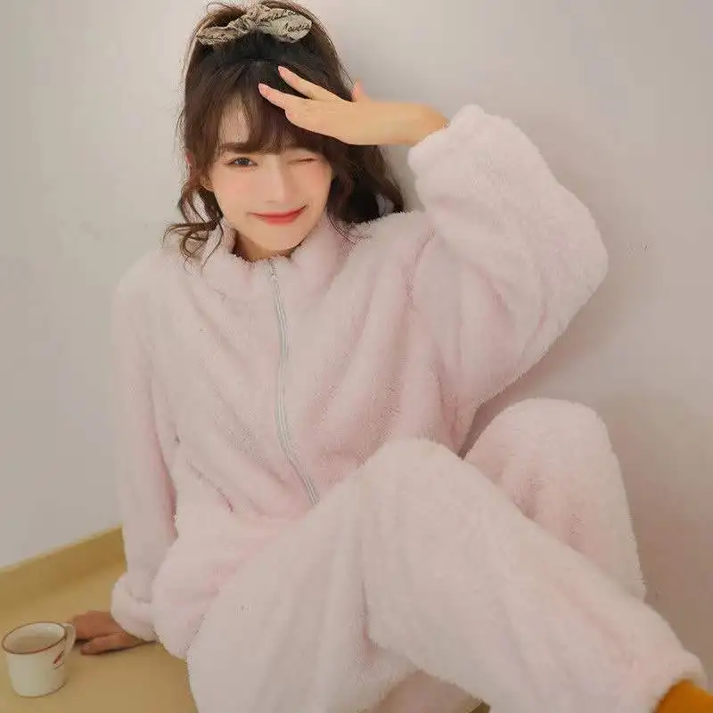 Winter Pajama Set Women Thicken Warm Flannel Lounge Suit Sleepwear 2 Piece /Set Long Sleeve Trousers Nightgown Pijama Homewear