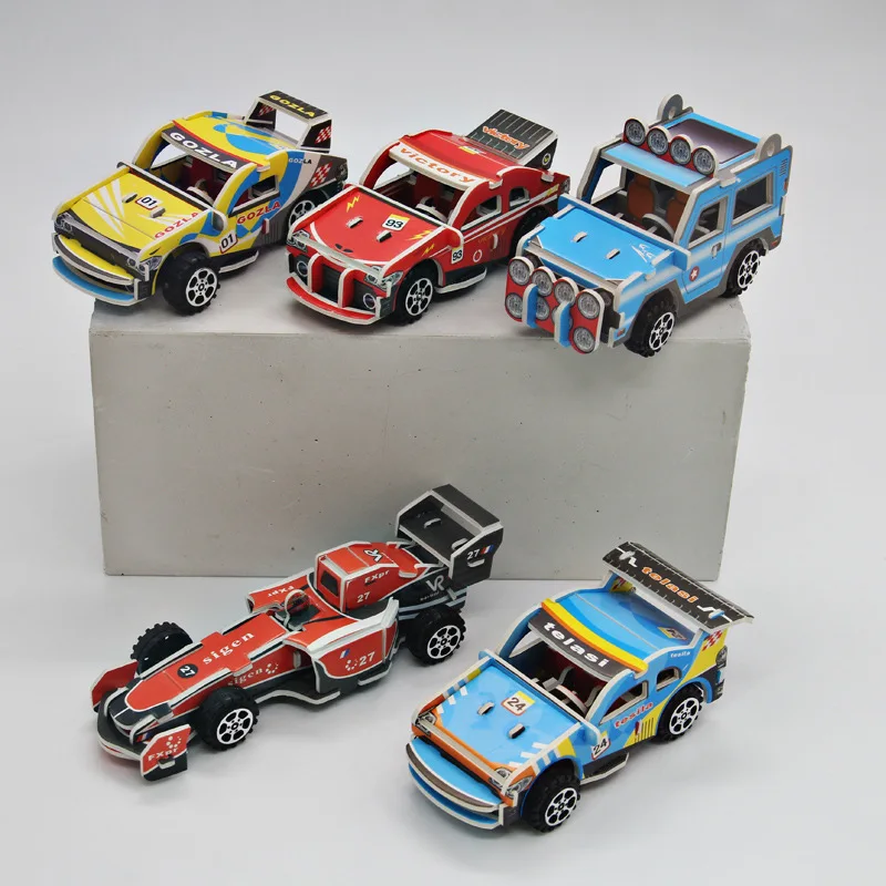 Coche de carreras para ni&ntilde;os, juguete de ensamblaje artesanal, rompecabezas de papel de tr&aacute;fico, juguetes educativos para ni&ntilde;os-0