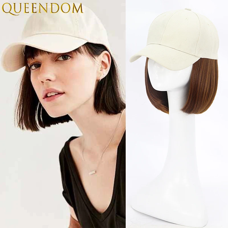 

Baseball Cap Hair Wig 8 Inch Short Bob Wigs for Women Light Brown Synthetic Hat Wig African American False Hair Parrucca Cosplay